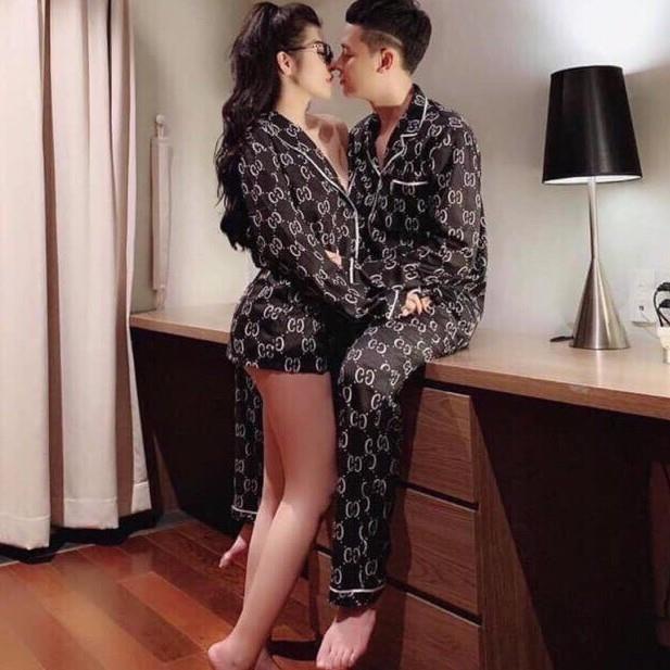 Bộ quần áo dài tay nam đồ ngủ nam GG sang chảnh chất liệu kate thái