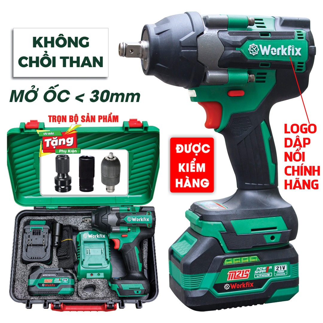 Máy siết bulong Workfix WF-IW650N Không chổi than siêu khỏe - Chuyên dùng để siết mở nồi Xe tay ga, Xe oto, Xe tải Bảo Hành 6 tháng