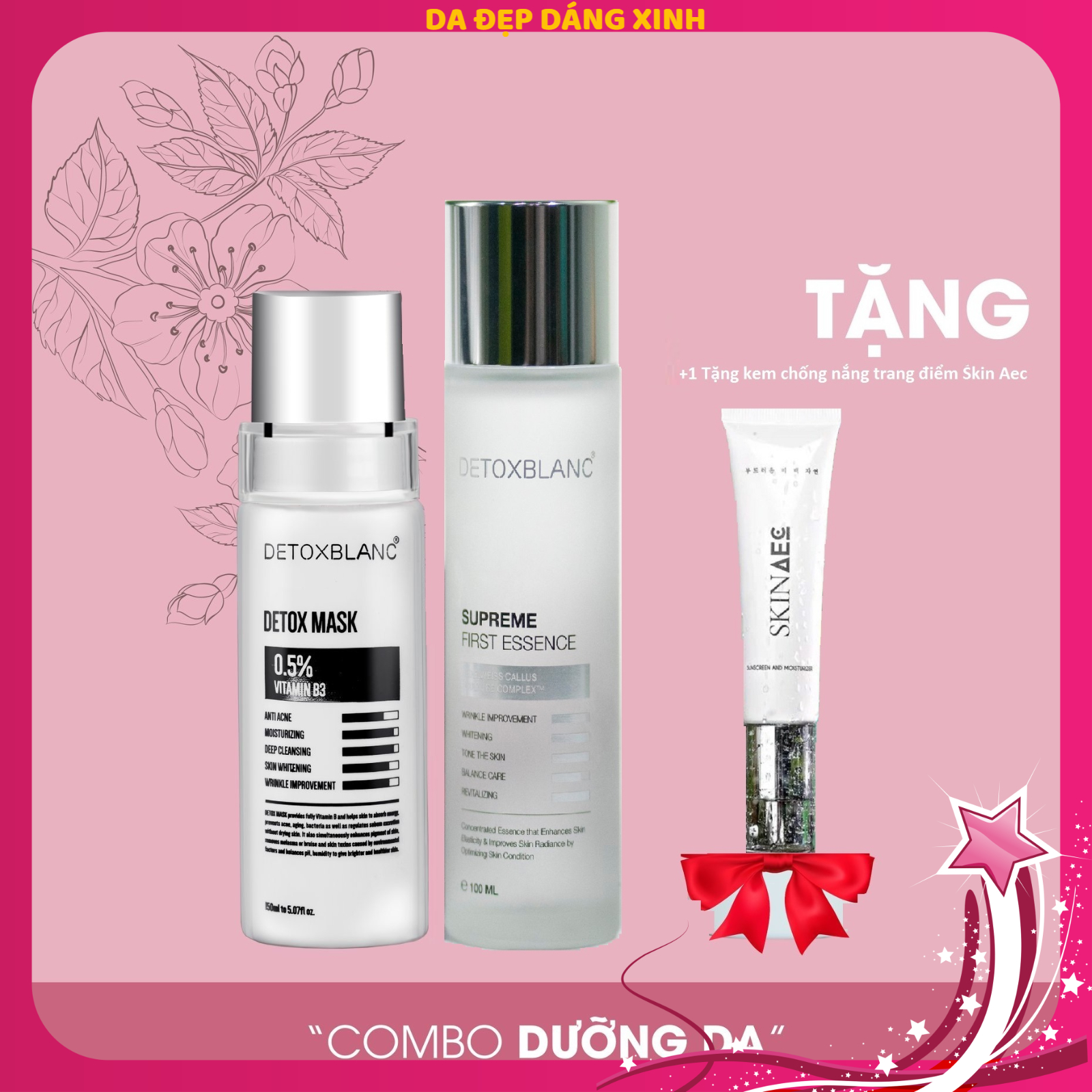 Bộ đôi dưỡng trắng da detox mask+nước thần Detox BlanC tặng sữa rửa mặt kem dưỡng ẩm skin aec
