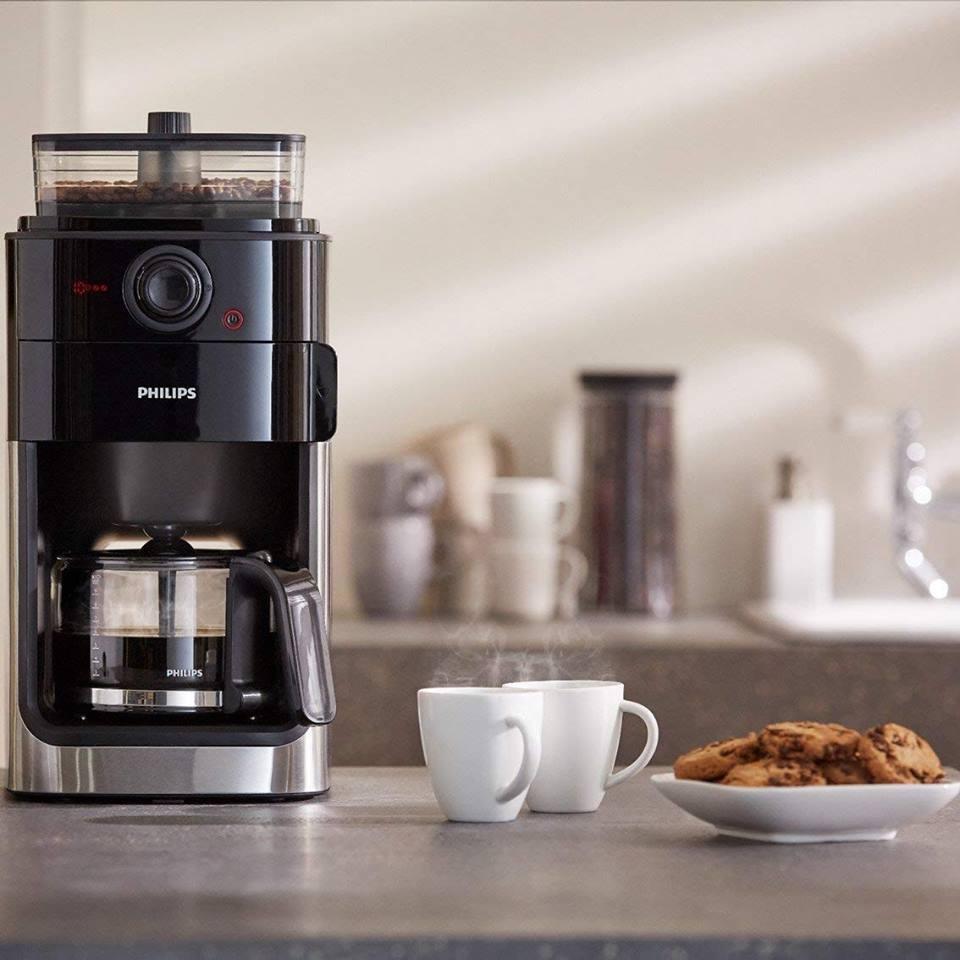 (Hàng Đức) Máy pha cafe Philips HD7767 /00, 1000W, bình chứa nước 1,2L, có 3 chế độ xay hạt