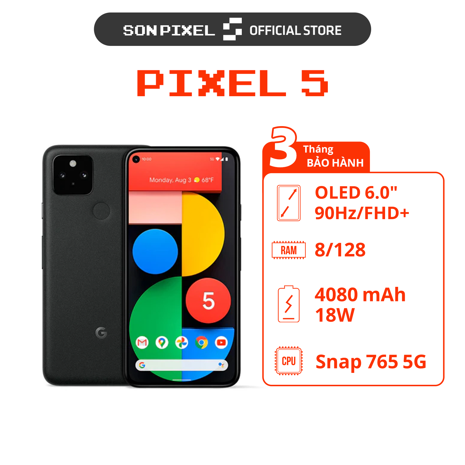 Google Pixel 5 GG chip Snapdragon 765g RAM 8g/128GB, sonpixel