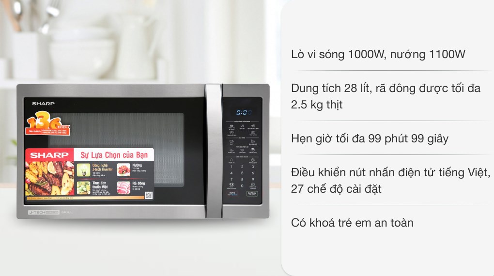 Lò vi sóng có nướng Sharp R-G728XVN-BST 28 lít hàng mới 100% chính hãng 100%