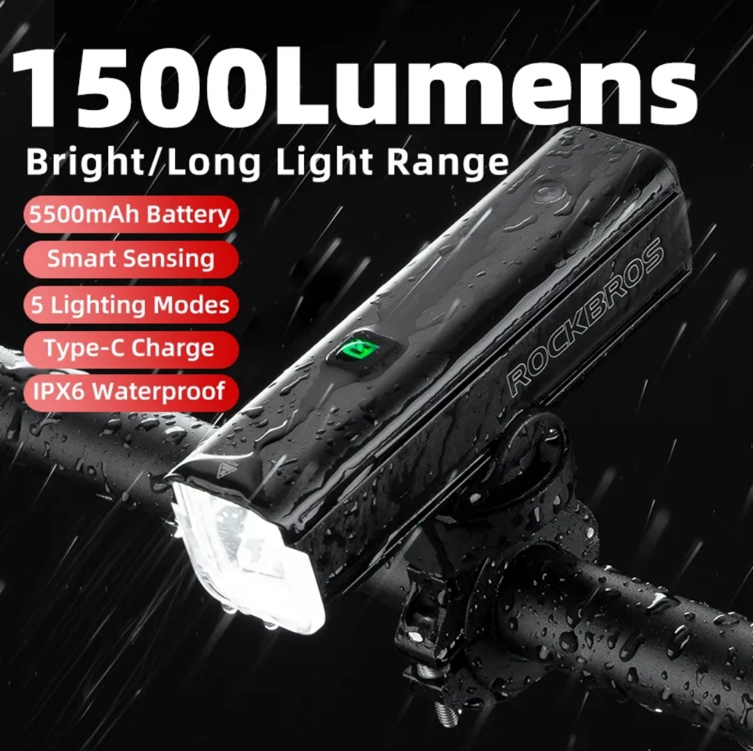 Hcm rockbros rhl1500 đèn led đèn pha xe đạp thể thao cảm biến thông minh kháng nước ipx6 sạc usb-c - giao nhanh 24h