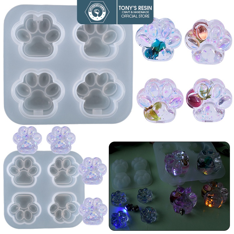 Khuôn silicon làm bánh, đổ resin bốn bàn chân mèo làm đồ thủ công handmade