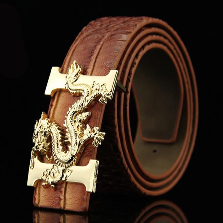 Thắt lưng, Dây nịt vân cá sấu chữ H hình rồng lớn mạ vàng có clip chi tiết