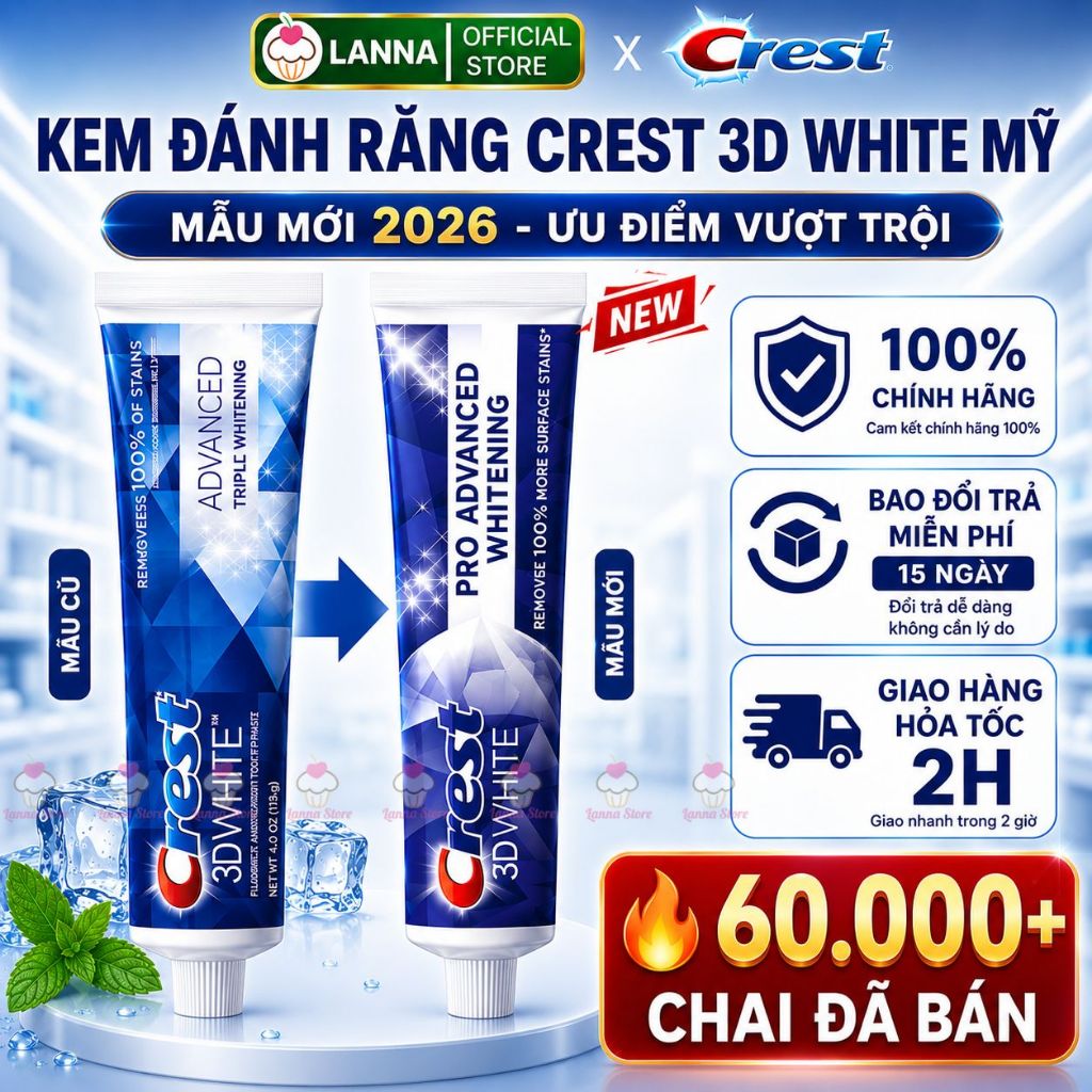 Kem đánh răng crest 3d white advanced trắng răng vượt trội 147gr - mỹ