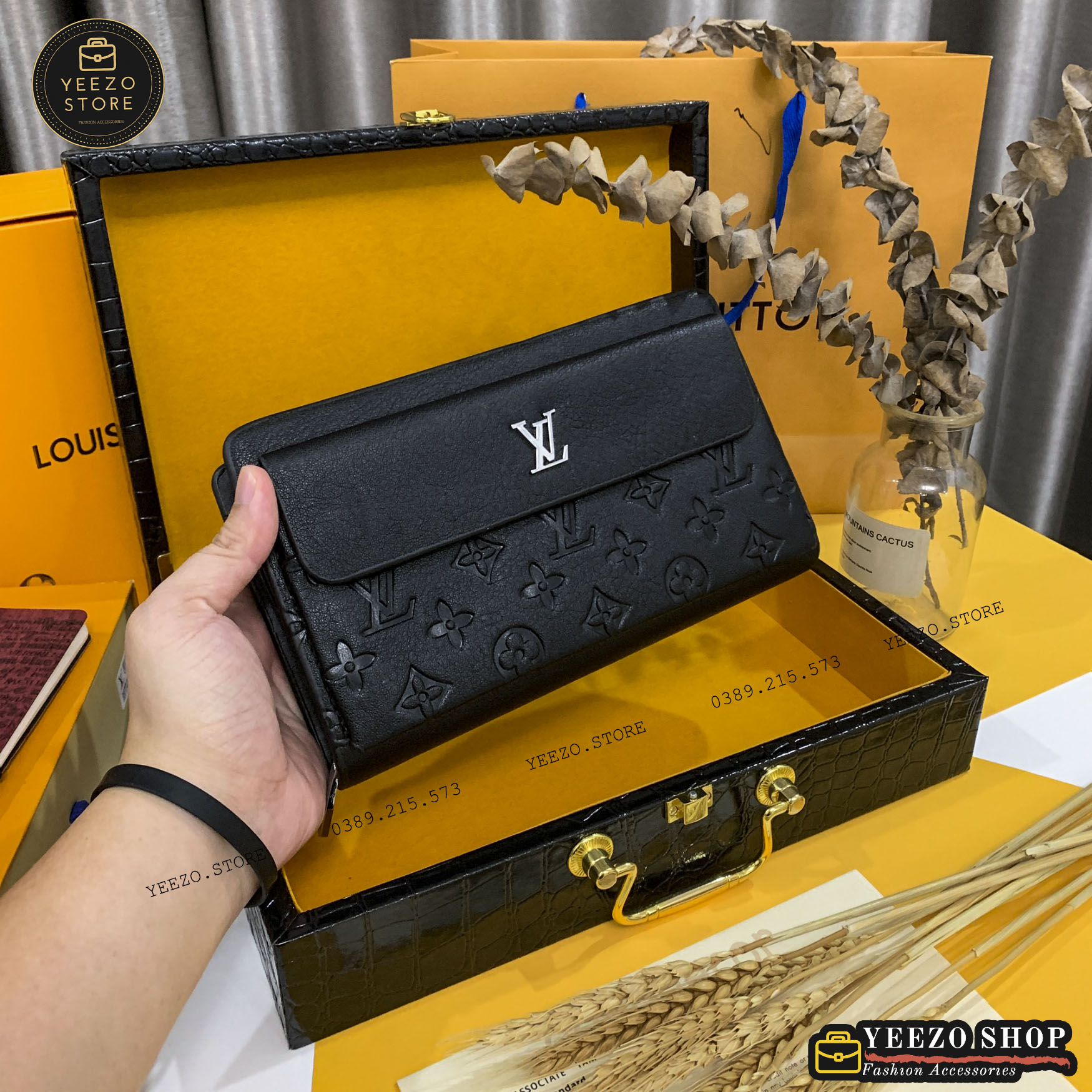 Ví Cầm Tay Nam Nữ Cao Cấp YEEZO STORE - Clutch Cầm Tay Sang Trọng L666 - Ví Cầm Tay Lv Da Bê
