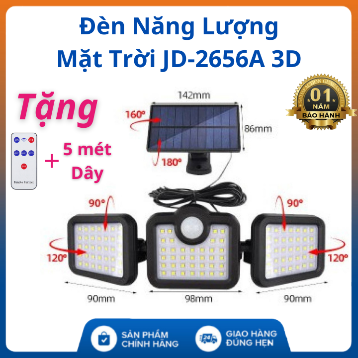 Đèn Năng Lượng Mặt Trời Đèn Năng Lượng Mặt Trời JD2656A 3D 3 Bóng 126 led Cảm biến chuyển động theo con người chống nước IP65 Đèn ngoài trời đèn led năng lượng mặt trời