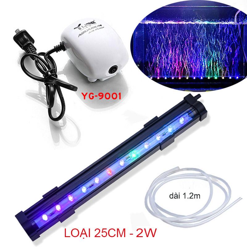 Bộ đèn LED đổi màu bể cá 25cm có đầu sủi bọt khí kèm máy tạo khí oxy cho bể cá (Hà Nội-hàng có sẵn)