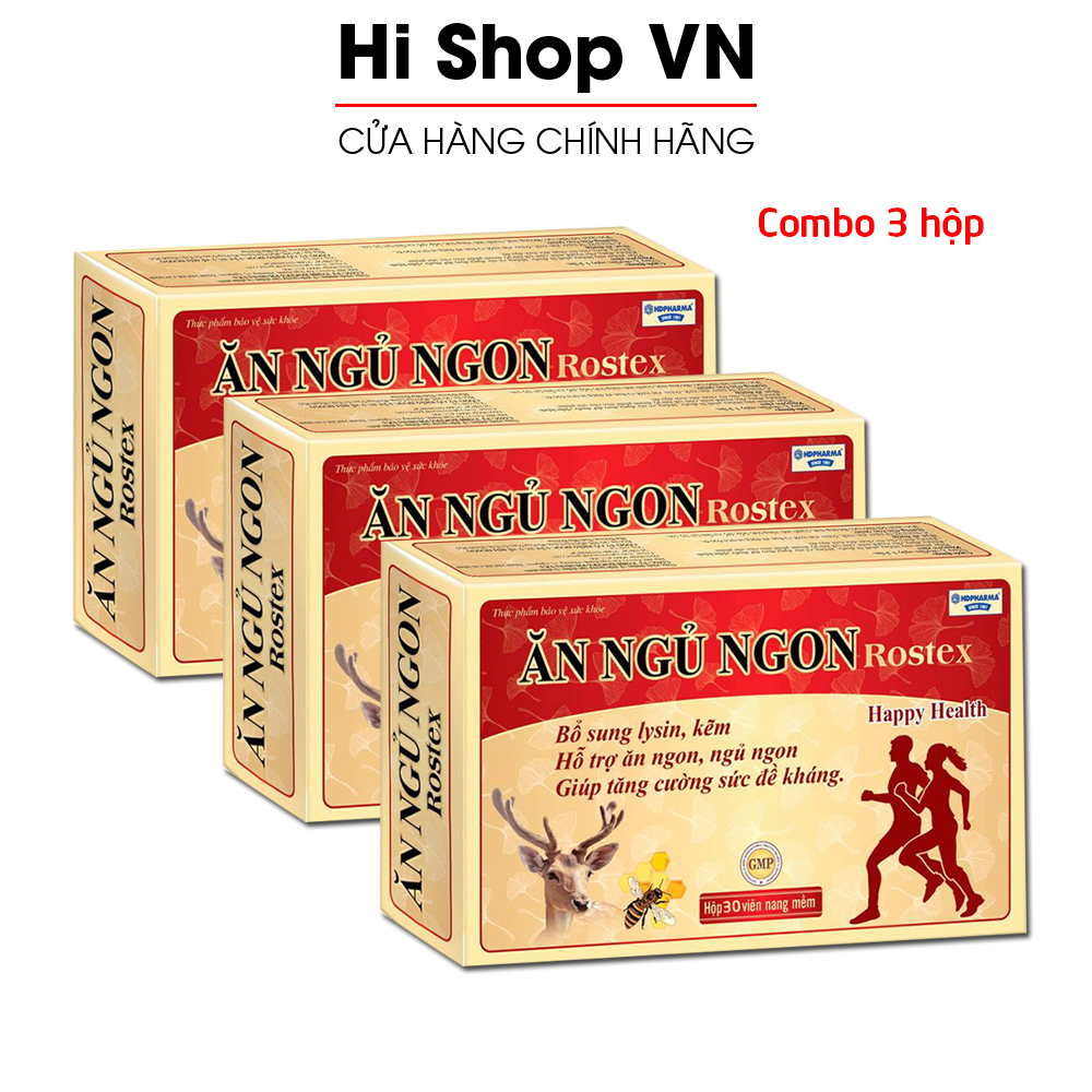 Combo 3 hộp Viên ăn ngủ ngon Rostex loại bỏ mất ngủ, căng thẳng, stress, tăng cường sức đề kháng - Hộp 30 viên