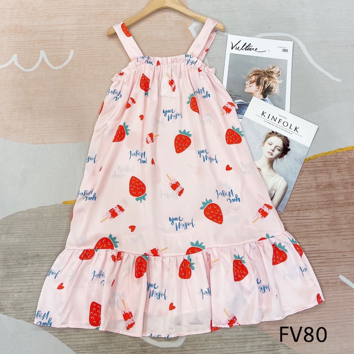 Váy ngủ 2 dây chun ngực lụa satin nhiều hình dễ thương