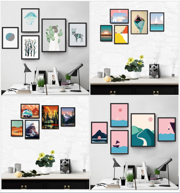 Bộ 5 Khung Ảnh Treo Tường - Hình họa vẽ - Mặt Kính 2mm