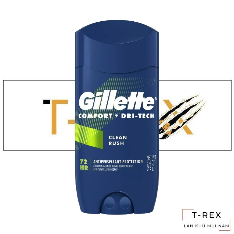 Lăn Khử Mùi Gillette Comfort + Dri-Tech Clean Rush 96Gr (Sáp Trắng)(DATE 8/2024)