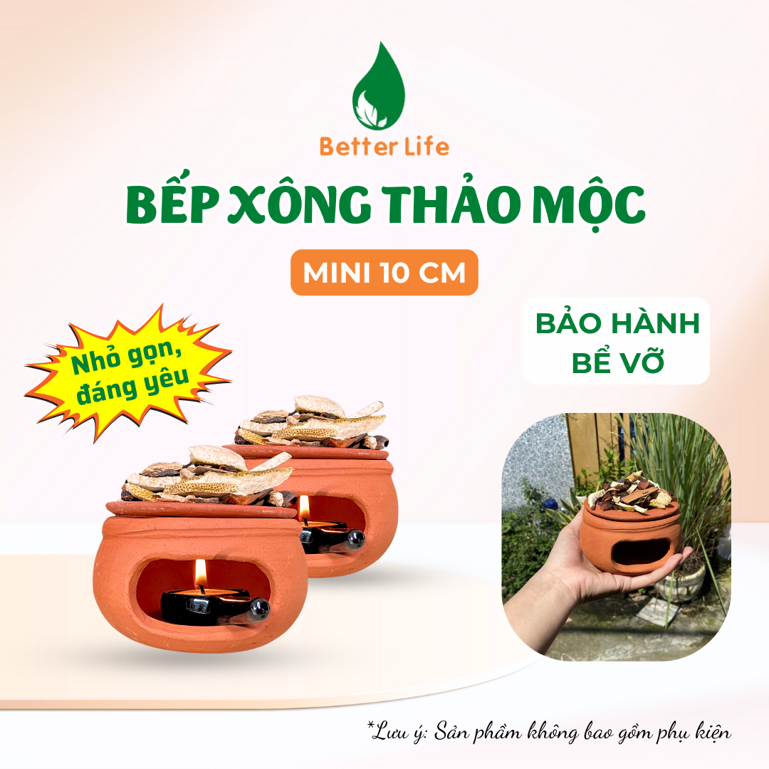 Bếp đất nung xông thảo mộc, đốt bồ kết mini 10cm BẢO HÀNH BỂ VỠ giúp thanh tẩy nhà cửa