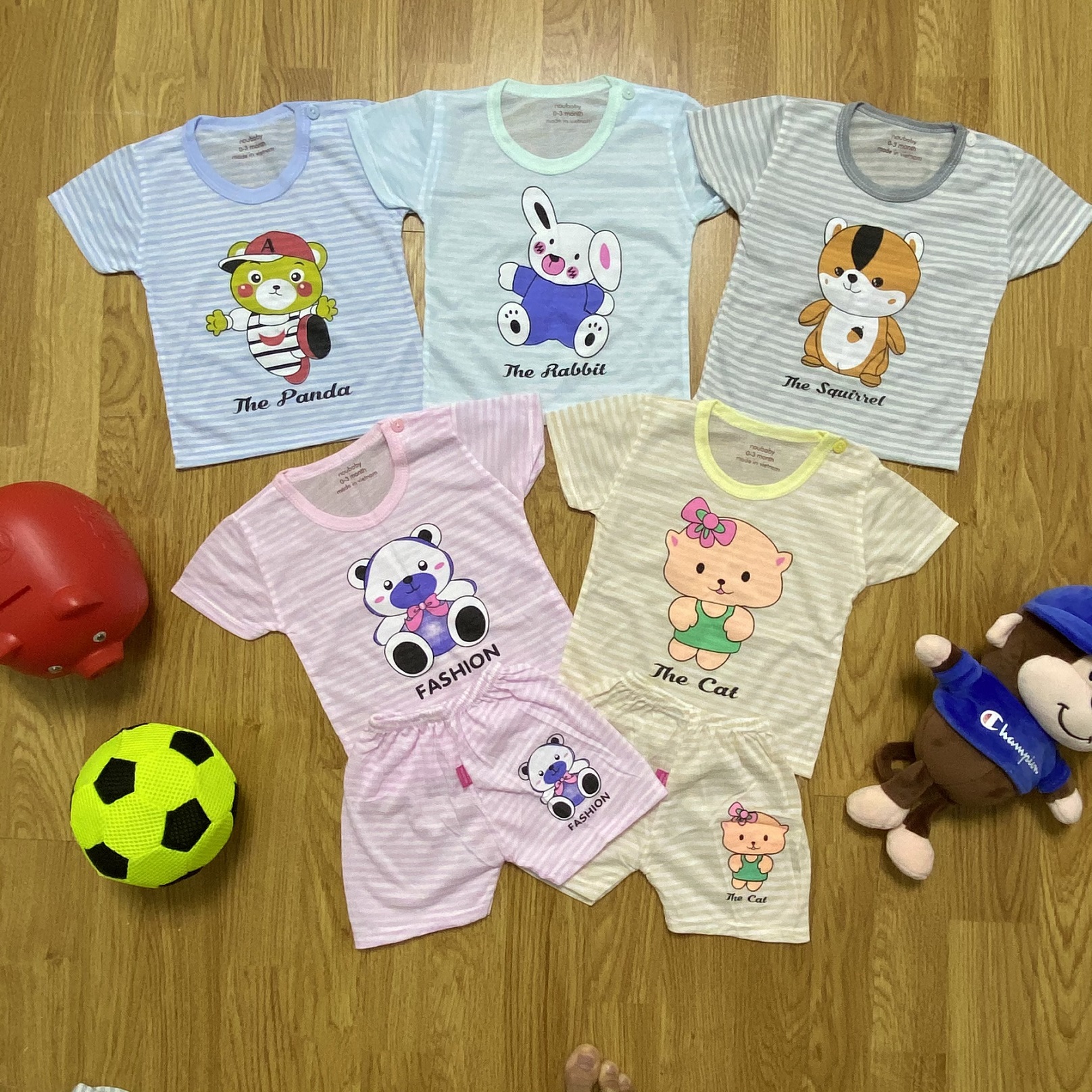 Đồ bộ cộc tay cho bé trai bé gái mẫu kẻ Noubaby từ sơ sinh đến 16kg
