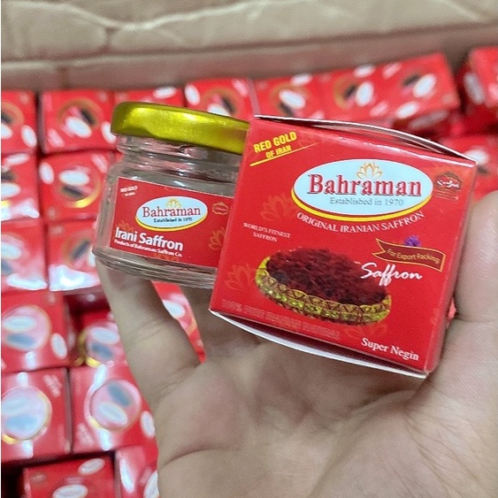 Nhuỵ hoa nghệ tây Saffron Brahaman super negin Iran hộp thuỷ tinh Chuẩn