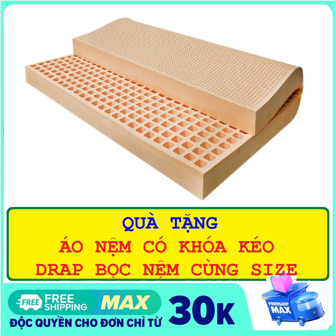 [TẶNG] Nệm 1,6m x 2m x 10cm 100% CAO SU THIÊN NHIÊN hãng SOHAN Tặng 1 Áo Nệm Có Khóa Kéo Và 1 Drap Bọc Nệm
