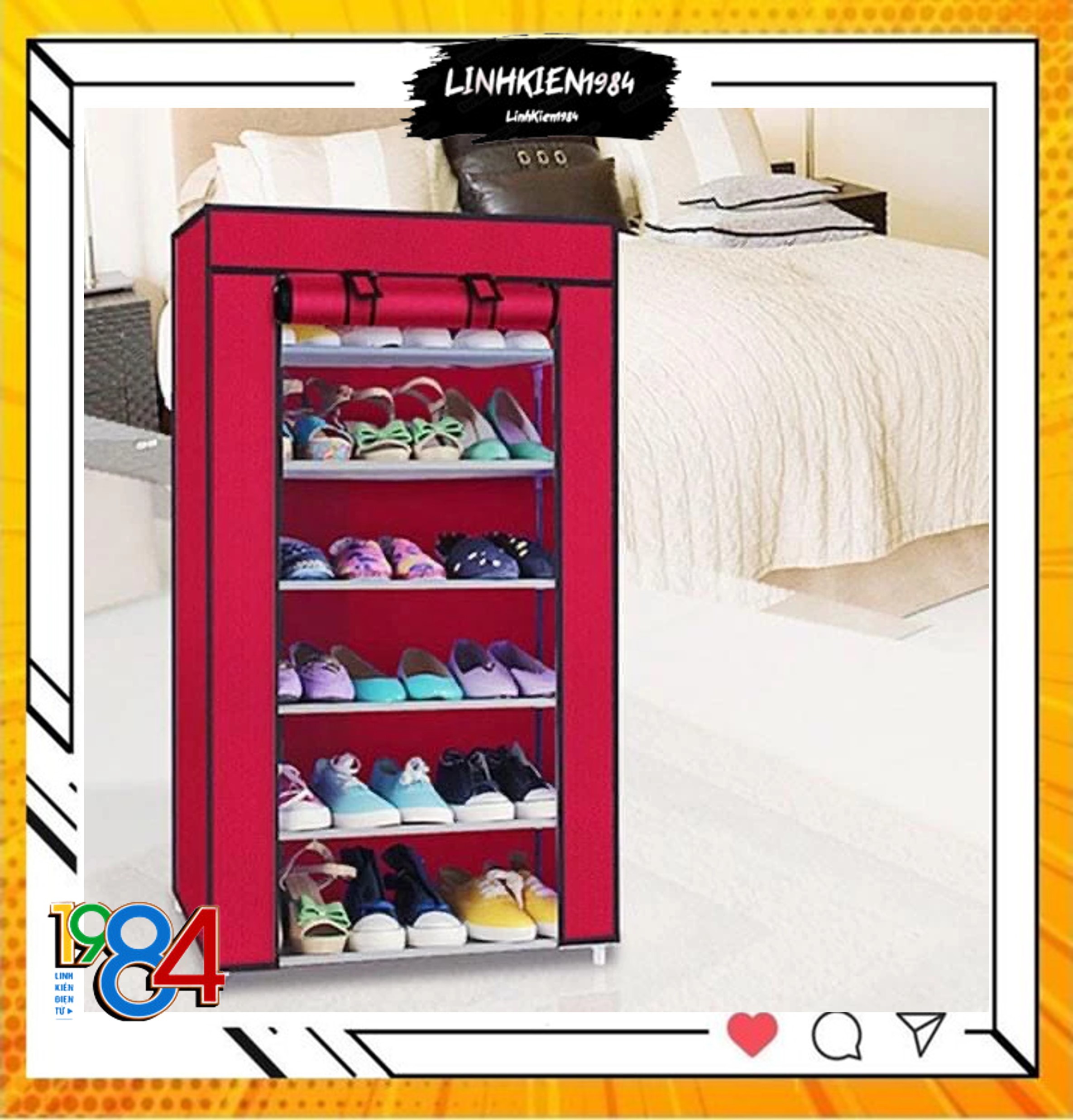 Tủ giày vải 6 tầng khung thép chắc chắn, kèm khóa kéo kín