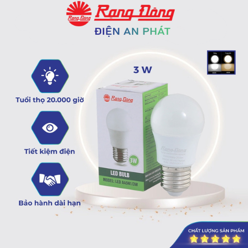 Bóng đèn led bulb tròn 3w rạng đông, bub tròn siêu sáng, tiết kiệm điện, bảo hành 2 năm, model led a45n1/3w