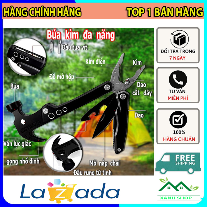 Búa kìm đa năng, Bộ dụng cụ đi phượt, Búa kìm Gấp Gọn 12 Trong 1, Làm từ thép không gỉ dụng cụ sửa chữa đa tiện lợi cho trong sửa chữa nhà cửa, Đi dã ngoại, Kềm đa năng, Búa đa năng, Kìm phượt