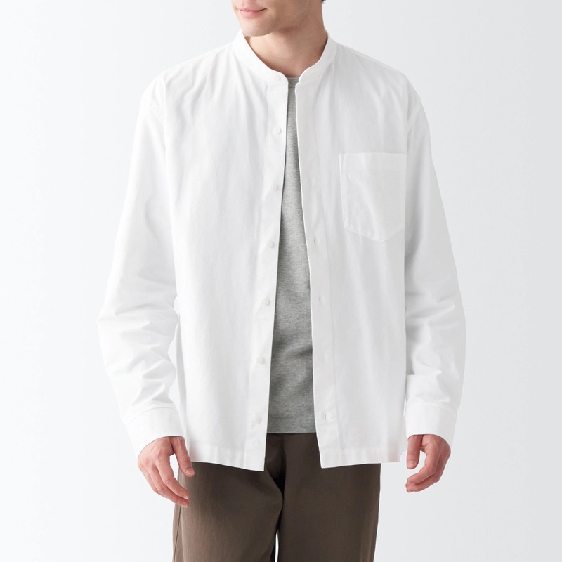 Muji áo sơ mi vải oxford washed cổ trụ