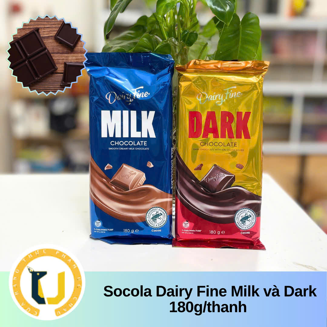 (HÀNG ÚC) Socola thanh Sữa/ Đen truyền thống nhà DAIRY FINE Chocolate bar MILK/ DARK 280GR