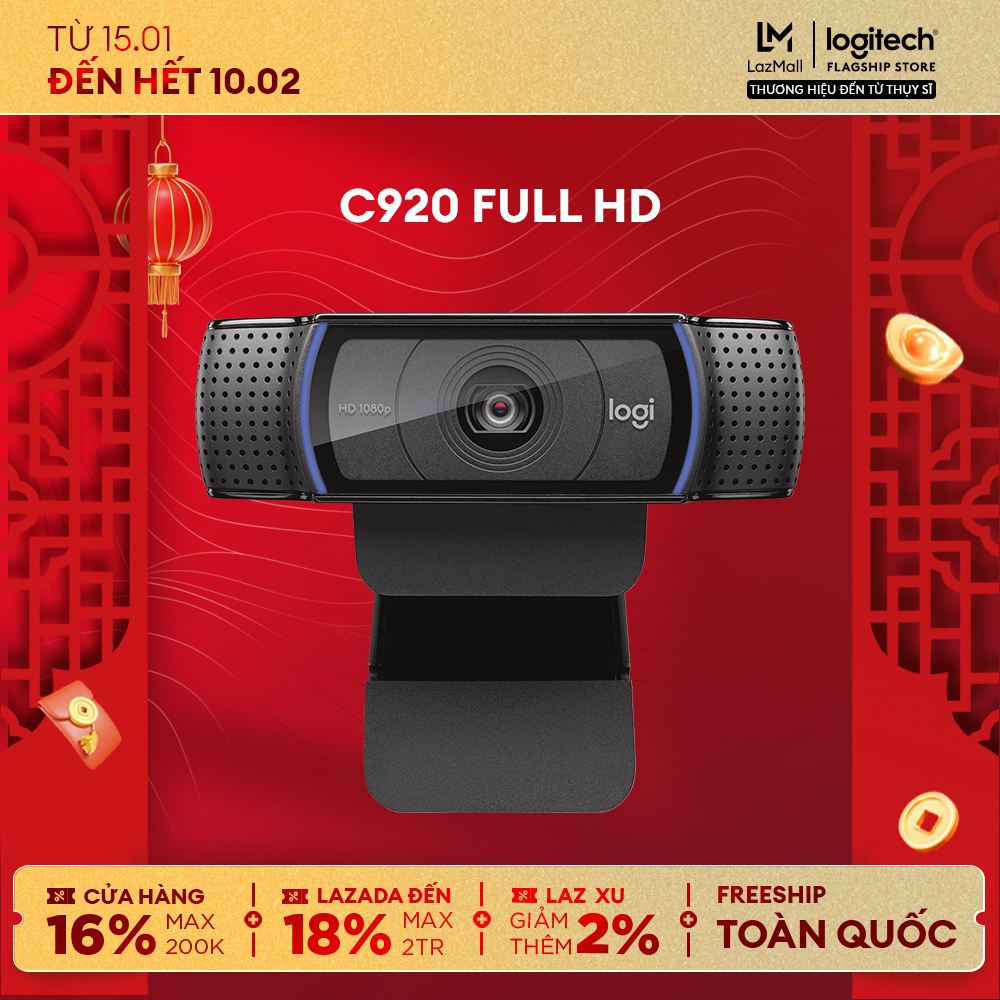  Webcam Logitech C920 Pro Full HD 1080p 30FPS - micro kép to rõ tự động lấy nét và chỉnh sáng HD thấu kinh Full HD cao cấp phù hợp PC  Laptop  Mac 