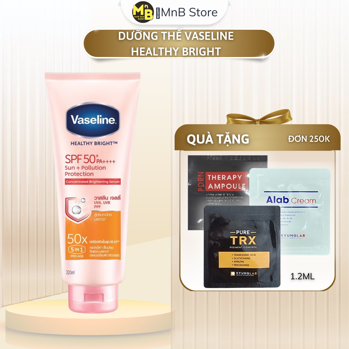 Kem dưỡng trắng da chống nắng vaseline 50x spf 50++ 320ml