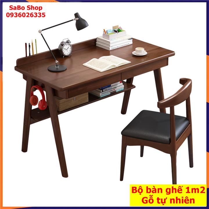 Bàn làm việc [Kèm Ghế] Bộ bàn ghế làm việc, Bàn gỗ tự nhiên cao cấp, rộng 120cm