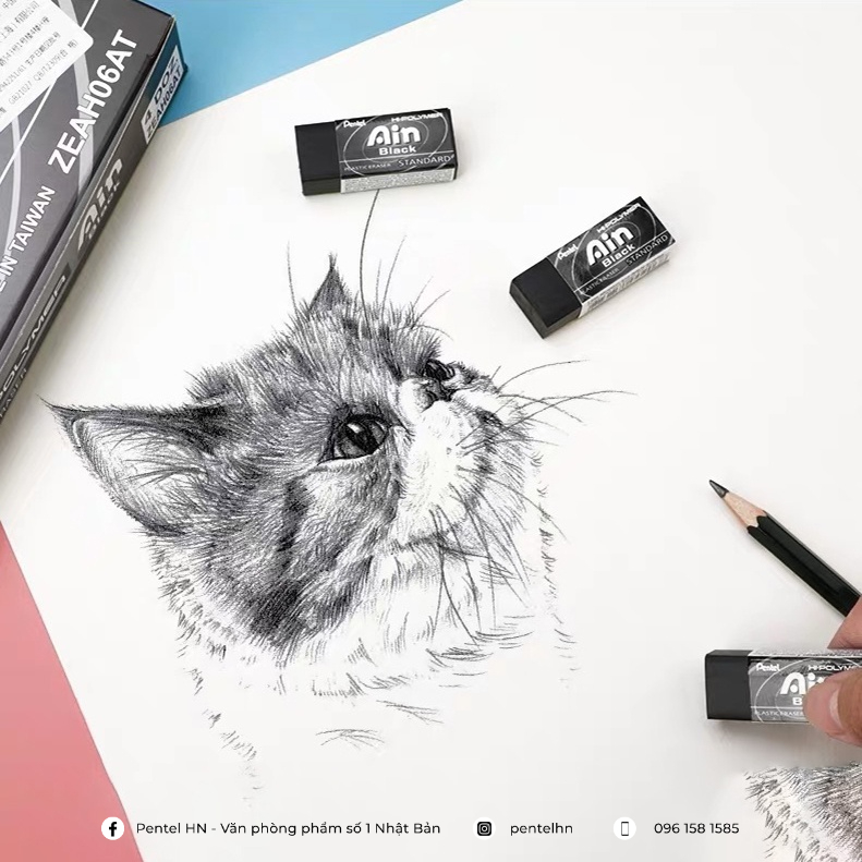 Tẩy đen cao cấp pentel zeath | tẩy sạch, ít bụi, ít độc hại