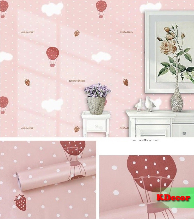 10m Giấy dán tường Dâu tây có sẵn keo khổ 45cm