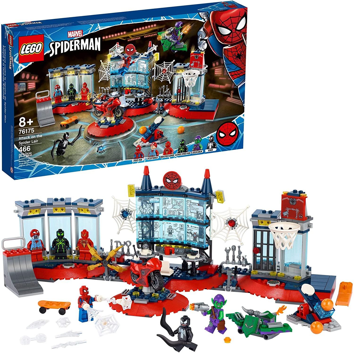 LEGO Marvel's Spider-Man Attacks the Spider's Lair 76175 Đồ chơi xây dựng  tuyệt vời, có trụ sở của Người Nhện; bao gồm Người Nhện, Quỷ xanh và các  nhân vật nhỏ Venom,