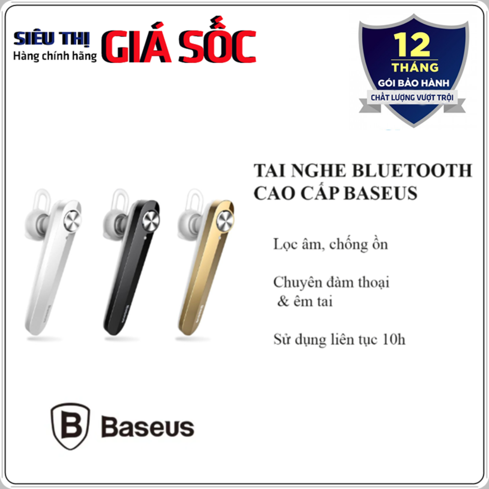 Tai nghe bluetooth cao cấp thương hiệu Baseus A01 chuyên đàm thoại, không đau tai, chống ồn lọc âm cực tốt, sử dụng liên tục trong 10h