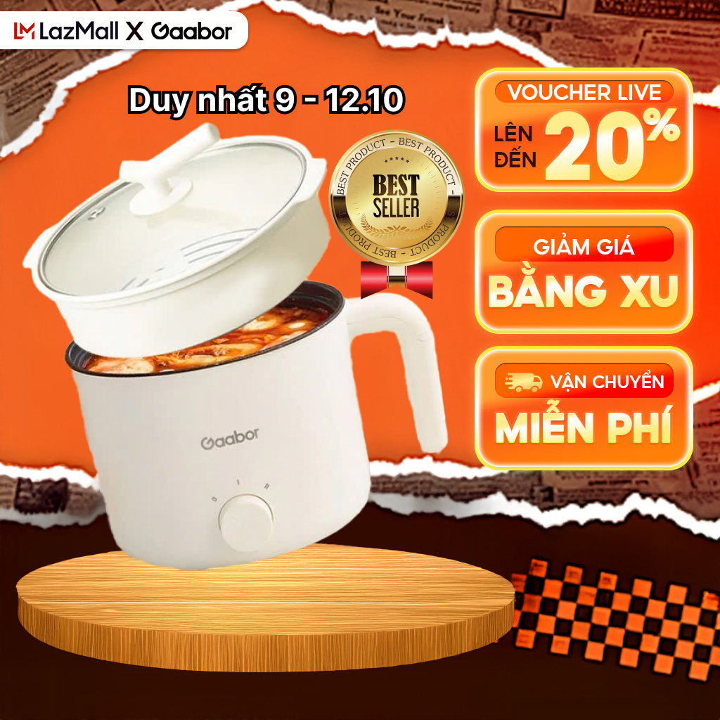 FLASH SALE Nồi điện đa năng dung tích 1,5L Gaabor GR-N15A công suất 600W 2 mức nhiệt tặng kèm xửng hấp - Bảo hành 12 tháng 1 đổi 1