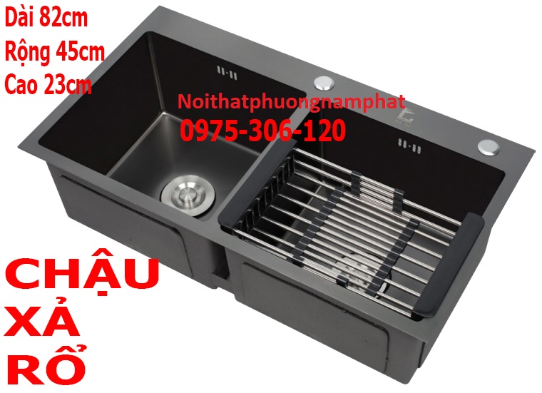 Combo Chậu Rửa Chén Bát CAO CẤP PHỦ NANO CHỐNG TRẦY XƯỚC N5 8245 NANO NA.GRAND và Rổ Rút Đa Năng đựng trái cây và bộ xả chậu bồn rửa chén inox
