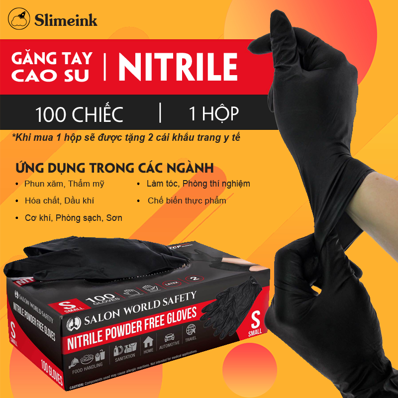 Bao Tay Cao Su Nitrile Màu Đen Siêu Dai Không Bột Chịu Được Hóa Chất Set 20 Chiếc