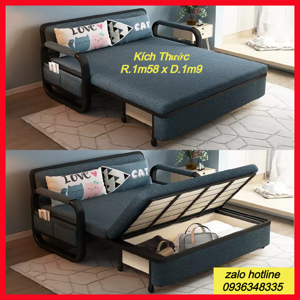 Giường Gấp Gọn Thành Ghế Sofa Giường Sofa Giường Đa Năng Nệm Mút Tự Nhiên Có Ngăn Chứa Đồ Tiện Khung Thép Cường Lực 1m60 x 1m90