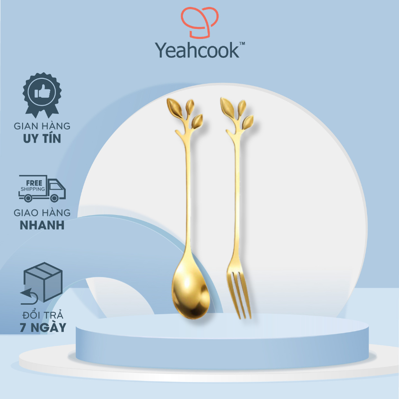 Thìa nĩa ăn trái cây inox mạ vàng Yeahcook
