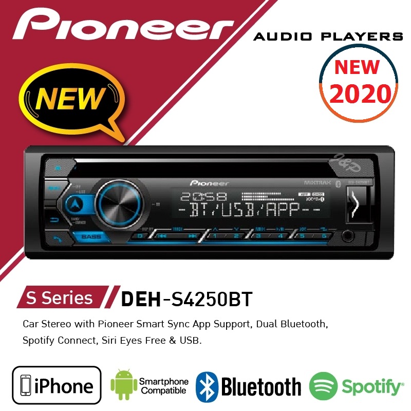 [HỖ TRỢ LẮP ĐẶT SẢN PHẨM TẠI HN & HCM] Pioneer DEH-S4250BT Bộ thu âm thanh 2020 đọc đĩa CD/USB/Bluetooth cao cấp