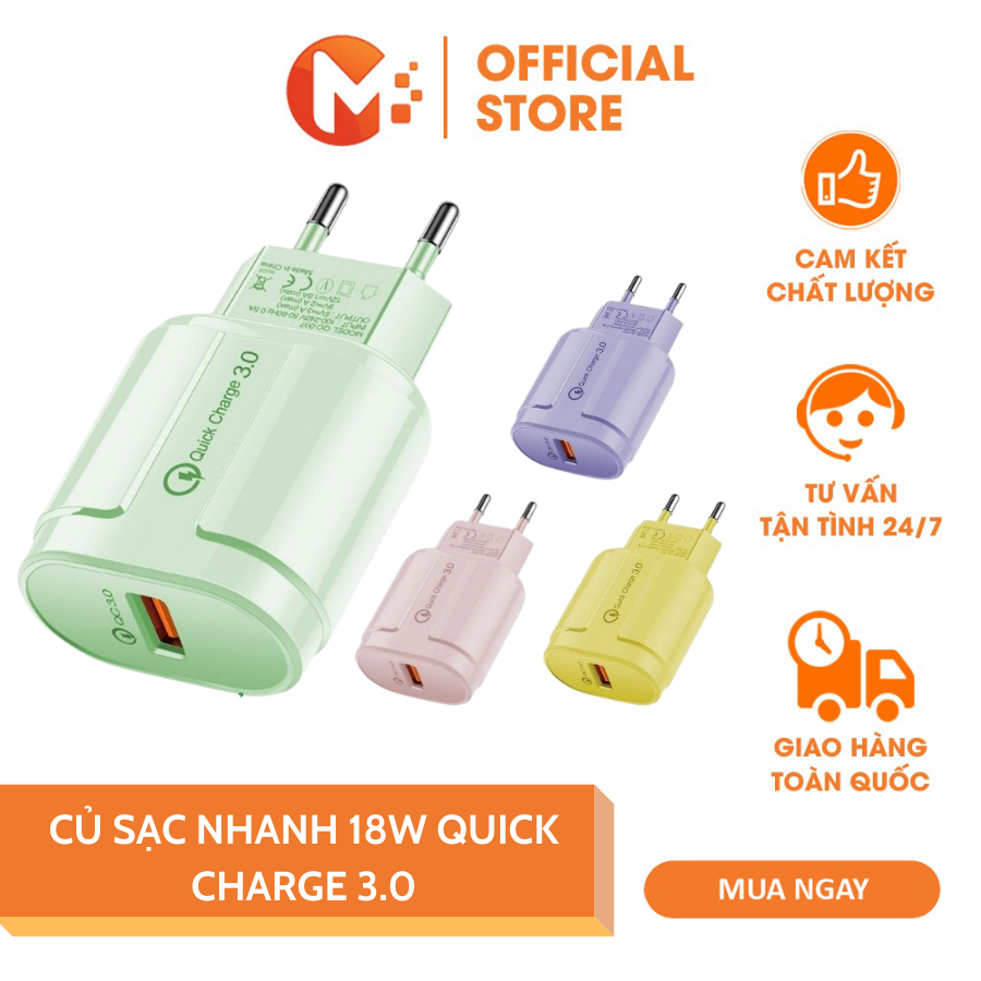 Củ sạc nhanh 18W Quick Charge 3.0 samsung iphone cục sạc nhanh xiaomi 3.0 chính hãng cốc sạc nhanh android chính hãng Mikatek