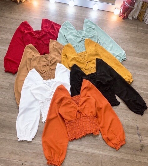 Áo Nhún Tay Phồng Thời Trang - Áo Peplum Xoắn Ngực Cá Tính AV75