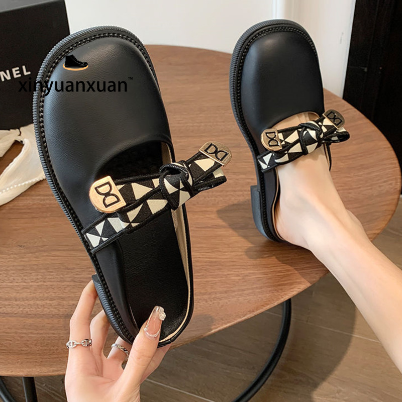 xinyuanxuan【Free Shipping Miễn phí vận chuyển】Baotou một nửa dép của phụ nữ thời trang mùa hè retro phẳng không có gót giày lười