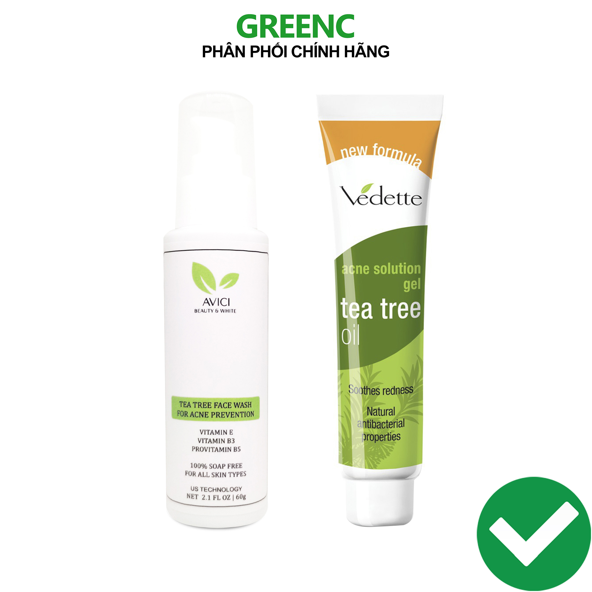 Combo gel trị mụn Vedette 18g + sữa rửa mặt tràm trà Avici 60g