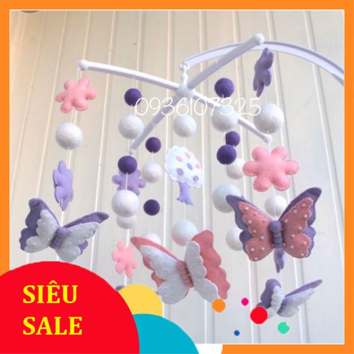 Treo nôi cũi cho bé 0 - 6 tháng tuổi mẫu “Cánh bướm Hồng” xinh xắn, bắt mắt - Hàng Handmade Từ Vải Nỉ Dạ Cao Cấp