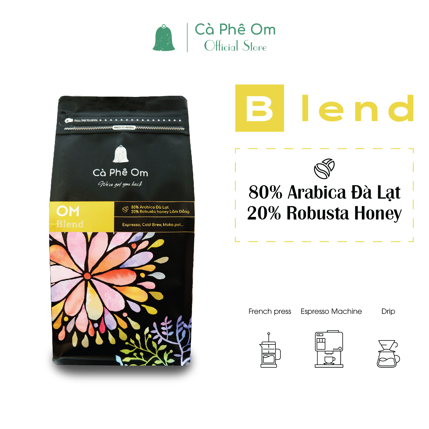 500gr Cà phê hạt blend Arabica Đà Lạt Robusta Honey rang mộc, cafe rang xay nguyên chất pha máy, cold brew