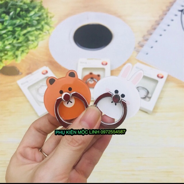IRING MÓC RING ĐỠ ĐIỆN THOẠI CUTE HÌNH GẤU BROWN VÀ THỎ CONY