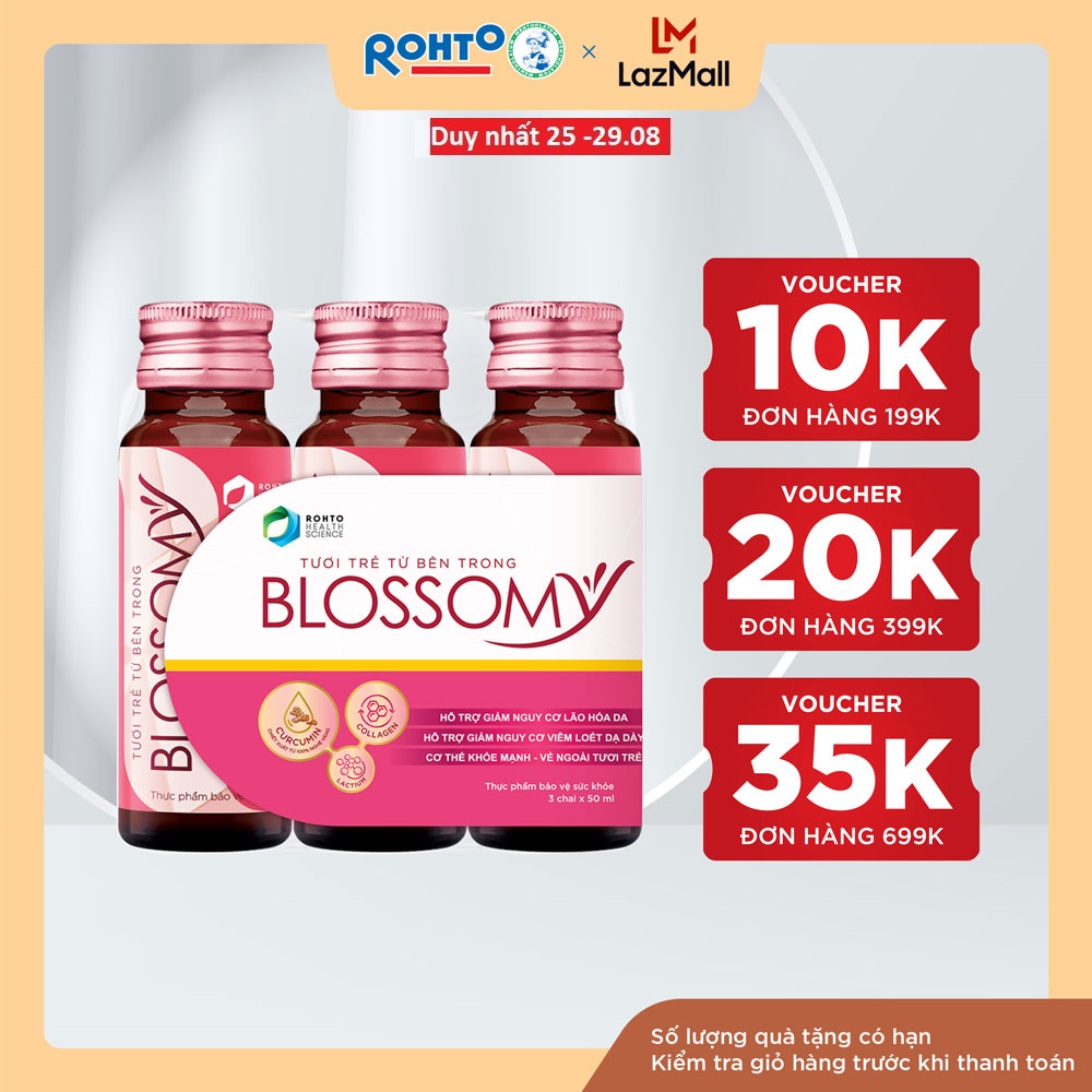 Nước uống collagen giúp sáng da, dạ dày khỏe Blossomy lốc 03 chai x 50ml