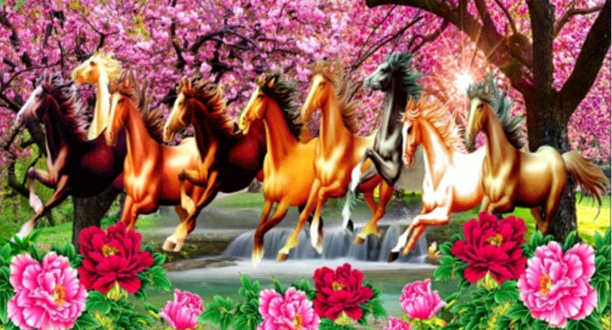 Tranh Đính Đá ABC 3D 9 Con Ngựa Tiến Lên D9250 (KHÁCH TỰ ĐÍNH) KT:150X75CM