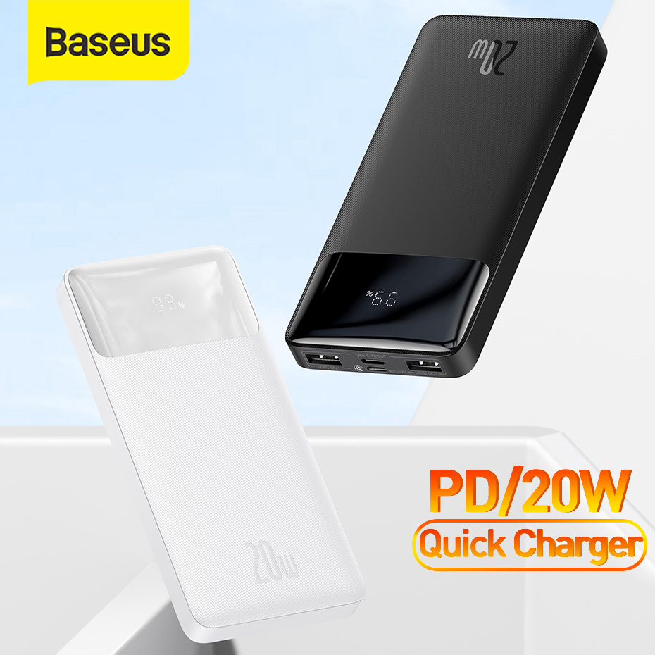 Sạc Dự Phòng BASEUS Power bank Sạc nhanh hai chiều PD, Hiển thị Dung lượng, Sạc Dự Phòng 10000mah/20000mah/30000mah 20W, 2 màu Trắng & Đen cá tính cho iPhone 12 Xiaomi Samusng