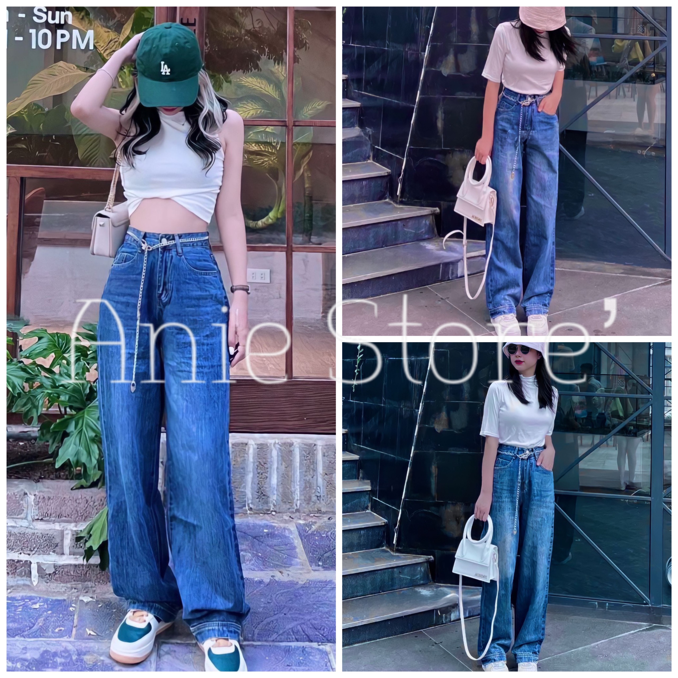Quần culottes jeans nữ dây xích cá tính 🦋 quần jeans nữ cạp cao dáng rộng full size 🦋